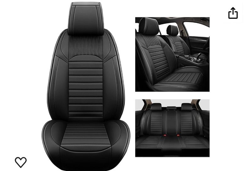 Photo 1 of Full Set Car Seat Covers - Faux Leather Non-Slip Vehicle Cushion Cover, Waterproof Car Seat Protectors Automotive Accessories for Most SUV Cars Pickup Truck Black
