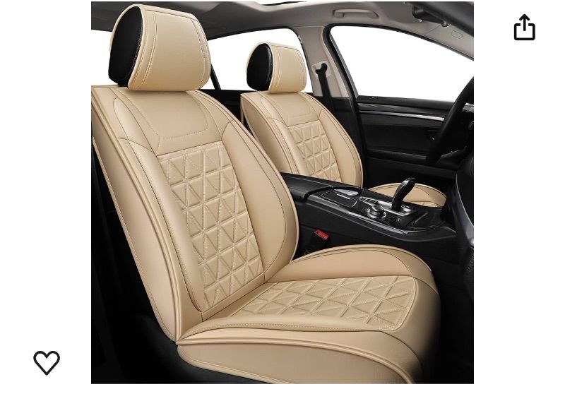 Photo 1 of Front Car Seat Covers - 2 PCs Faux Leather Non-Slip Vehicle Cushion Cover, Waterproof Car Seat Protectors Automotive Interior Accessories for Most SUV Cars Pickup Truck Beige