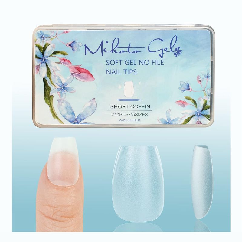 Photo 1 of Mikotogel Premium Short Coffin CLear Acrylic Nail Tips - 240 Pack Assorted Natural False Nail Tips Made from Acrylic Material - Durable, Easy to Shape, and Long-Lasting (240pcs-Short coffin) 