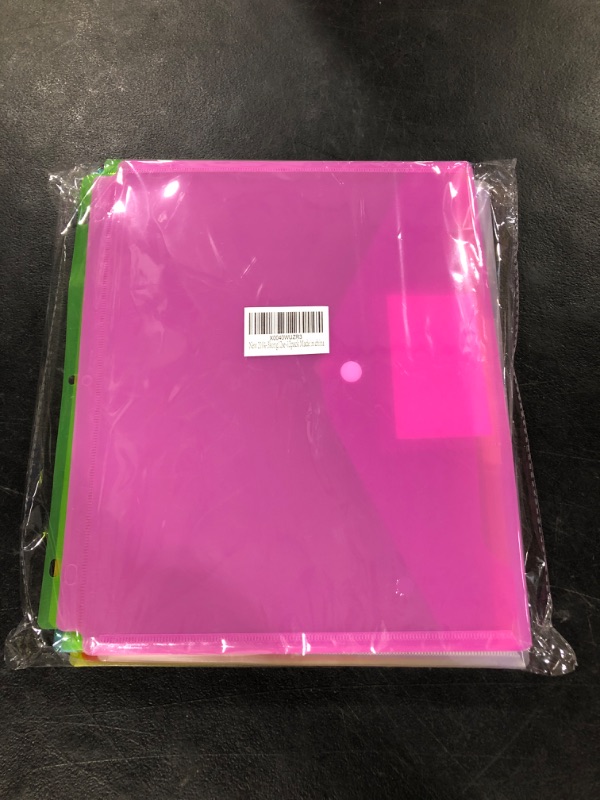 Photo 2 of 12pcs Binder Pocket, Poly Envelopes Plastic Envelopes Clear Binder Folders for 3 Ring, Letter Size, Snap Button Pouch with Label for School, Home and Office?12 Assorted Color 12color