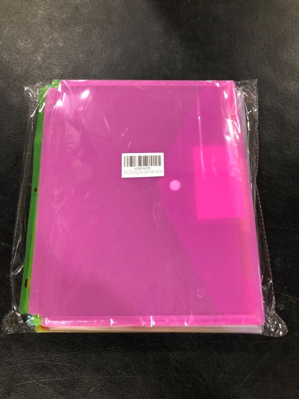 Photo 2 of 12pcs Binder Pocket, Poly Envelopes Plastic Envelopes Clear Binder Folders for 3 Ring, Letter Size, Snap Button Pouch with Label for School, Home and Office?12 Assorted Color 12color