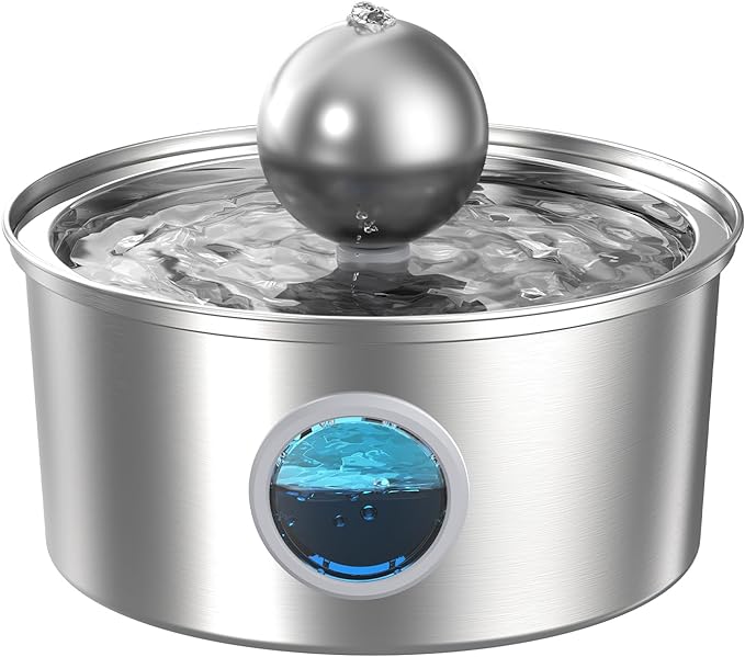 Photo 1 of Cat Water Fountain Stainless Steel: 108oz/3.2L Pet Water Fountain Quiet Cat Fountains with Water Level Window - A Ball to Attract Cats to Drink Water - Water Fountain for Cats GOOSTOO