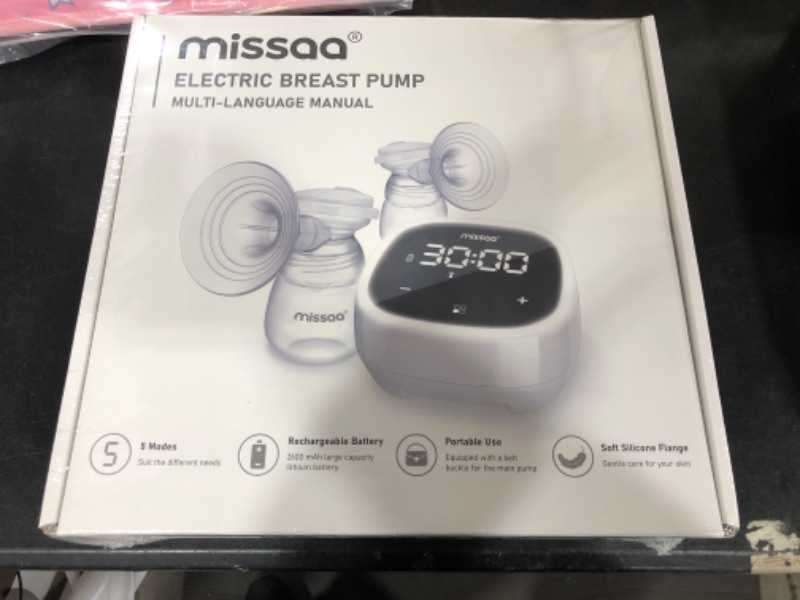 Photo 2 of MISSAA Double Electric Breast Pump, Breast Pump Hands Free with 5 Modes & 7 Levels, Pain Free Portable Breast Pump with Lighting Touchscreen, 10 Milk Storage Bags, 2 Baby Bottles and Flange Ruler