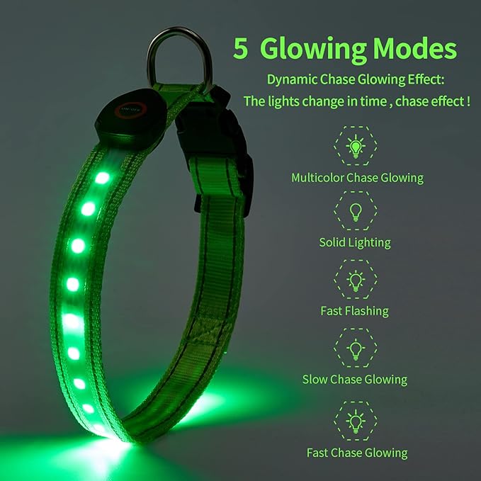Photo 1 of Tipatyard 6 in 1 Light Up Dog Collar, USB Rechargeable Led Dog Collars for Night Walking Durable Safty Pet Collar Iridescence Lights Soft for Pets S (13.5-15.6 Inch)