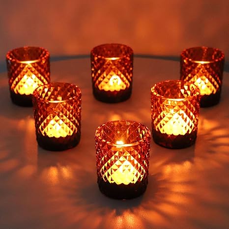 Photo 1 of Woho 24pcs Amber Candle Holders for Votive Candles/Tealight Candles, Brown Votive Candle Holder for Boho Home Decor, Glass Tea Lights Candle Holder for Wedding Party Christmas 