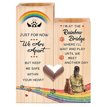 Photo 1 of WUUCKOO I'm at The Rainbow Bridge Heart Wooden Candle Holder, Sympathy Gift for Loss of Cat, Bereavement Gift for Loss of Cat, Memorial Gifts for Loss of Pet, Pet Pass Away Remembrance Gift
