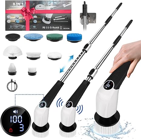Photo 1 of Electric Spin Scrubber, NOEKO Electric Cleaning Brush with 8 Replaceable Brush Head and Adjustable Extension Handle, Power Scrubber, Shower Scrubber for Cleaning Bathroom, Kitchen, Wall, Tub, Floor 