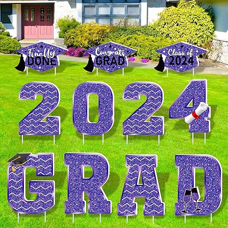 Photo 1 of 2024 Graduation Yard Sign Decorations Congrats Grad Yard Signs Graduation Yard Lawn Graduation Waterproof Decorations Outdoor Congrats Graduation Party Decoration Supplies(Purple) 