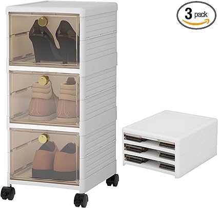 Photo 1 of Dimmeda Collapsible Storage Bins with Wheels,3Tier 18QT Closet Organizer and Storage,Clear Shoes Storage Sneaker Storage Shoes Box, Plastic Shoes Boxes and Home Storage