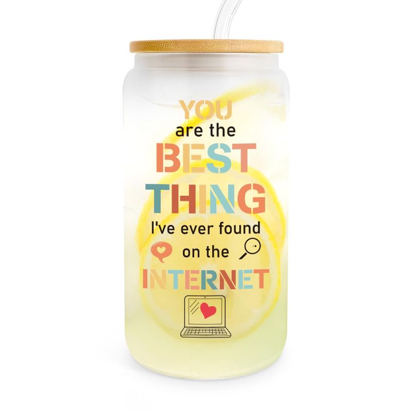Photo 1 of You're The Best Thing I've Ever Found On the Internet Can Glass Coffee Wine Cup Mug Gifts with Glass Straw & Lid - Birthday Anniversary Christmas Present for Man, Women, Boyfriend, Girlfriend, Wife