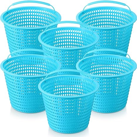 Photo 1 of Wenqik 6 Packs Swimming Pool Skimmer Basket with Handle Leaves Removal Pool Filter Basket Replacement Plastic Pool Strainer Basket U. S. Pool Supply for Swimming Pools Cleaning (Cyan)