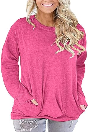 Photo 1 of SIZE 16W PLOKNRD Women Plus Size Casual Round Neck Long Sleeve Fit Tunic Top Baggy Comfy Blouse with Pockets 