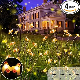 Photo 1 of OZS 4pack 32LED Solar Garden Lights - Solar Lights Outdoor, Solar Firefly Lights, Solar Swaying Light, Sway by Wind, Solar Fairy Lights Waterproof for Honey Bees Pathway Decoration(Warm White)