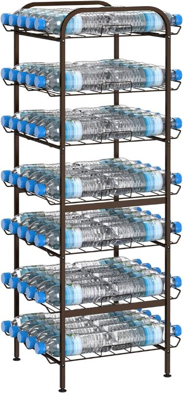 Photo 1 of 7 Tier Water Bottle Organizer Freestanding Water Bottle Storage Rack Metal Water Bottle Stand Holder for Kitchen Pantry Home Party Large Storage Rustic Brown Rustic Brown 7-tier