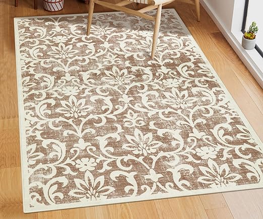Photo 1 of Lanffia Vintage 3x5 Area Rug, Machine Washable Living Room Rug, Soft Faux Wool Non Slip Kitchen Area Mat, Farmhouse Accent Indoor Throw Rug for Bathroom Bedroom and Kidsroom, Khaki
