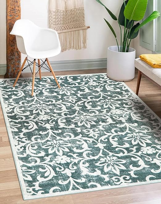 Photo 1 of Lanffia Washable Runner Rug 3'x5'?Floral Hallway Runner Rug for Kitchen Non-Slip Low Pile Carpet Runner Grey Soft Faux Wool Bedroom Rug Vintage Extra Long Runner Rugs for Hallways Entryway Laundry
