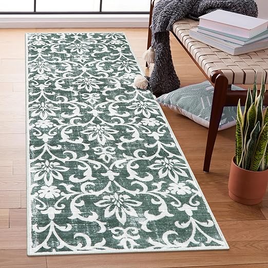 Photo 1 of Lanffia Vintage Runner Rug for Kitchen, 2x6 Washable Runner Rug Non-Slip Bathroom Carpet Runner Distressed Farmhouse Floral Low Pile Throw Mat for Entryway Laundry Mudroom?Grey
