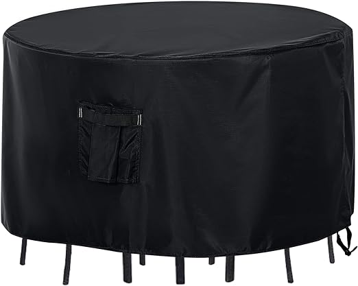 Photo 1 of ABCCANOPY Table Cover Round Table Cover Outdoor Furniture Cover Furniture Waterproof and Dustproof Windproof Tear Resistance UV Resistance Universal Furniture Table Cover 108Dx28 Inches Black 