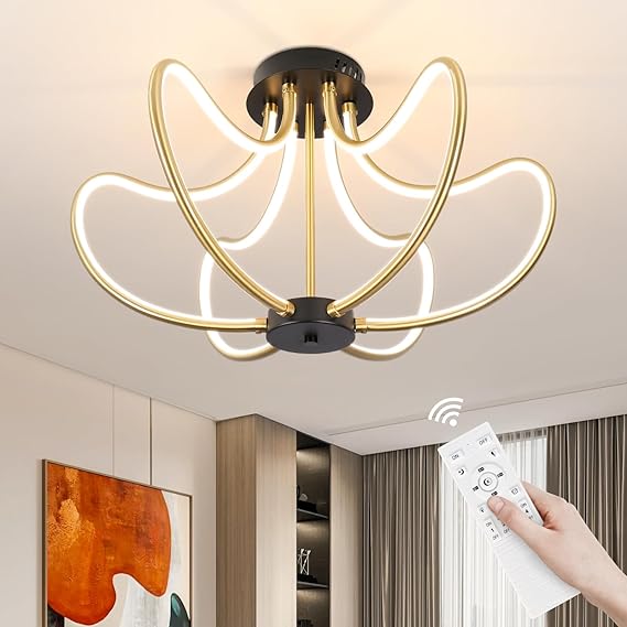 Photo 1 of ADISUN Modern LED Ceiling Light Fixture, Dimmable LED Ceiling Light for Living Room Bedroom Bathroom Kitchen, Modern Semi Flush Mount Ceiling Light with Remote Control(GOLD,42W) 
