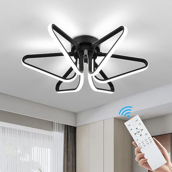 Photo 1 of ADISUN Modern LED Ceiling Light Fixture, Dimmable LED Ceiling Light for Living Room Bedroom Bathroom Kitchen, Modern Semi Flush Mount Ceiling Light with Remote Control(BLACK,42W) 