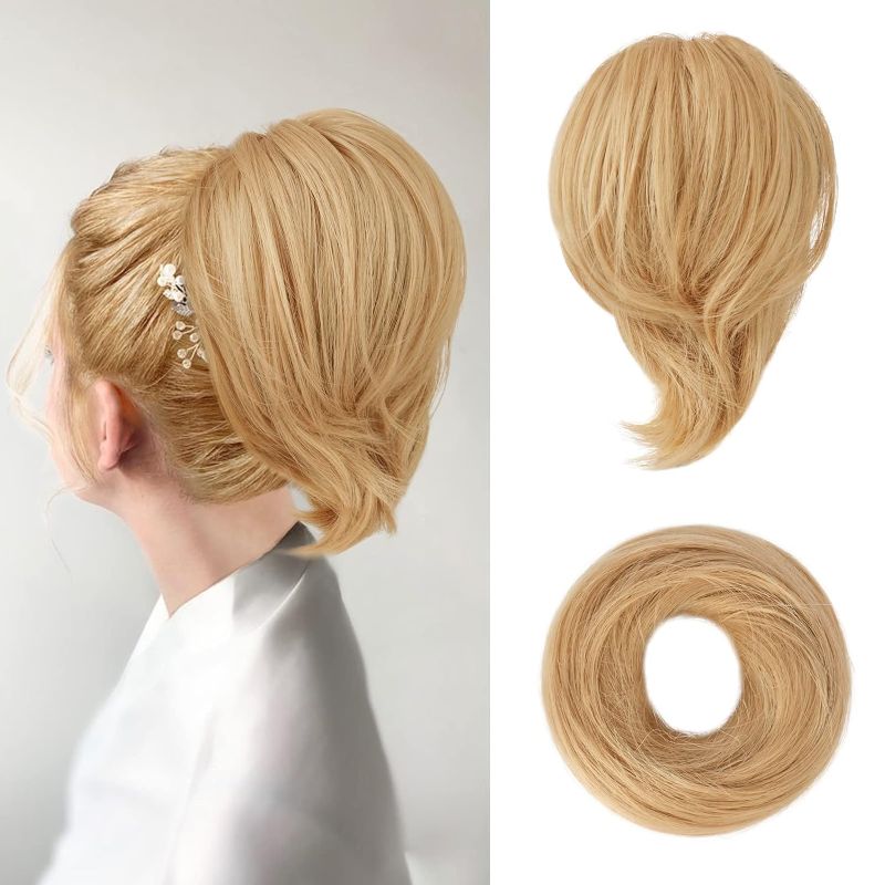 Photo 1 of BARSDAR 3PCS Hair Bun Extensions, Messy Bun Hairpiece Straight Short Ponytail Bun Tousled Updo Hair Extension Curly Synthetic Chignon Elastic Easy Hair Scrunchie For Women
