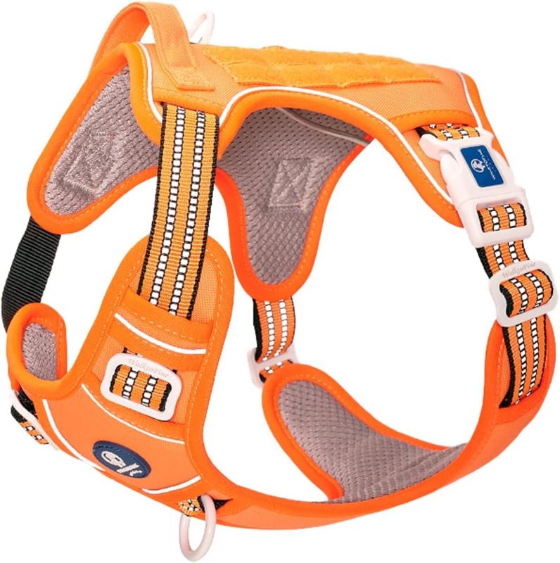 Photo 1 of WALKTOFINE Dog Harness Adjustable No-Pull Pet Harness Reflective Working Training Tactical Dog Harness (S, Orange)