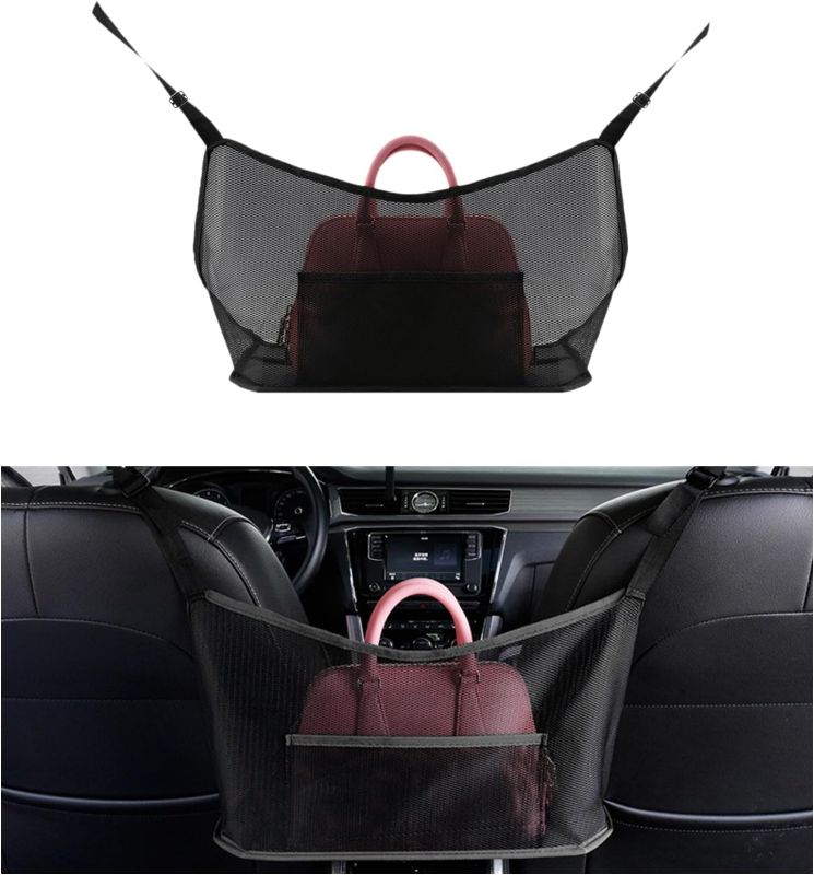 Photo 1 of Ziciner Car Net Pocket Handbag Holder, Organizer Mesh Bag Between Two Seat, Driver Storage Netting Pouch for Handbag Purse, Barrier of Backseat Pet Kids,...
