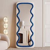 Photo 1 of BOJOY Full Length Mirror 63"x24", Irregular Wavy Mirror, Arched Floor Mirror, Wall Mirror Standing Hanging or Leaning Against Wall for Bedroom, Flannel Wrapped Wooden Frame Mirror 