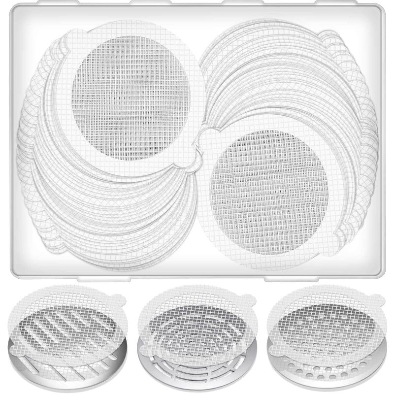 Photo 1 of 60 Pack Disposable Shower Drain Hair Catcher - Mckanti 3.54 Inch Disposable Hair Catchers Mesh Sticker Strainers for Shower Drain Bathroom Bathtub Kitchen Sink Washbasin Floor Drain Balcony Drain Hole 60 Pcs