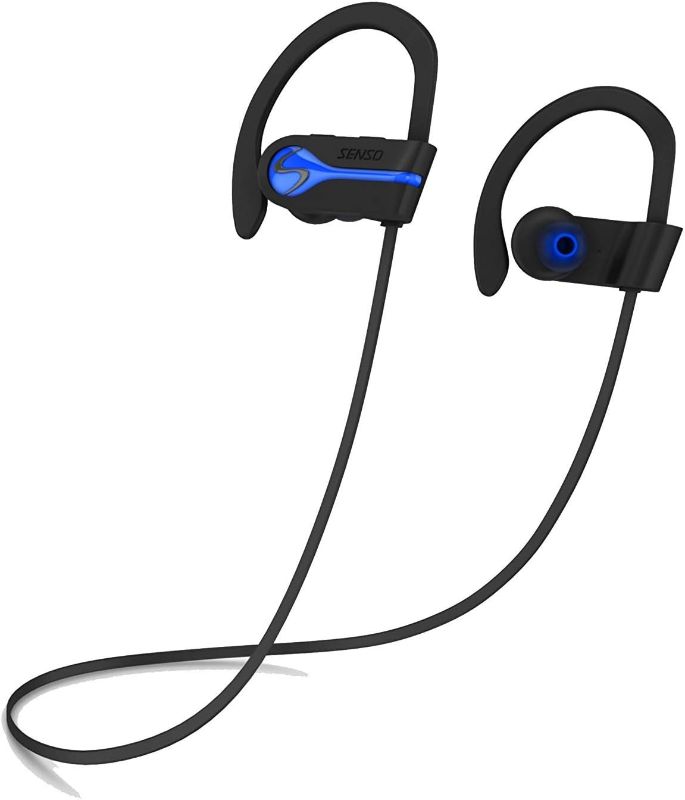 Photo 1 of  SENSO Bluetooth Wireless Headphones, Best Sports Earphones w/Mic IPX7 Waterproof HD Stereo Sweatproof Earbuds for Gym Running Workout 8 Hour Battery Noise Cancelling Headsets Cordless Heapdhone - Blue 