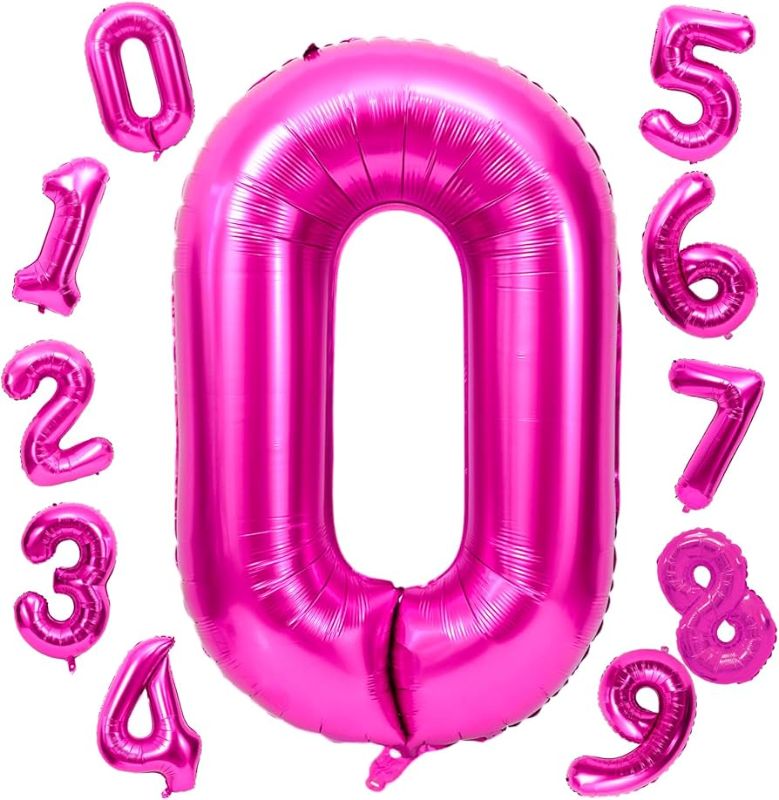 Photo 1 of 0-9 Number Balloons Hot Pink, Big Pink Number  BalloonS Foil Mylar Balloons Pink Balloon Birthday Girl for Pink Balloon Birthday Party Supplies Decorations 