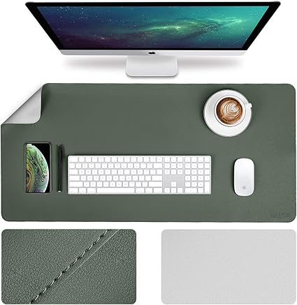 Photo 1 of Office Desk Pad Desktop Protector, Upgrade Sewing Edge 35.4 x 17Inch PU Leather Desk Mat, Gaming Mouse Pad, Waterproof Desk Blotter Pad, Double Sides(Dark Green/Gray)