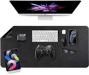 Photo 1 of Dual Sided Desk Pad Desktop Protector Black with Stitching Edge, 35.4 x 17Inch Waterproof Mouse Pad, Ultra Thin PU Leather Writing Desk Blotter for Home and Office
