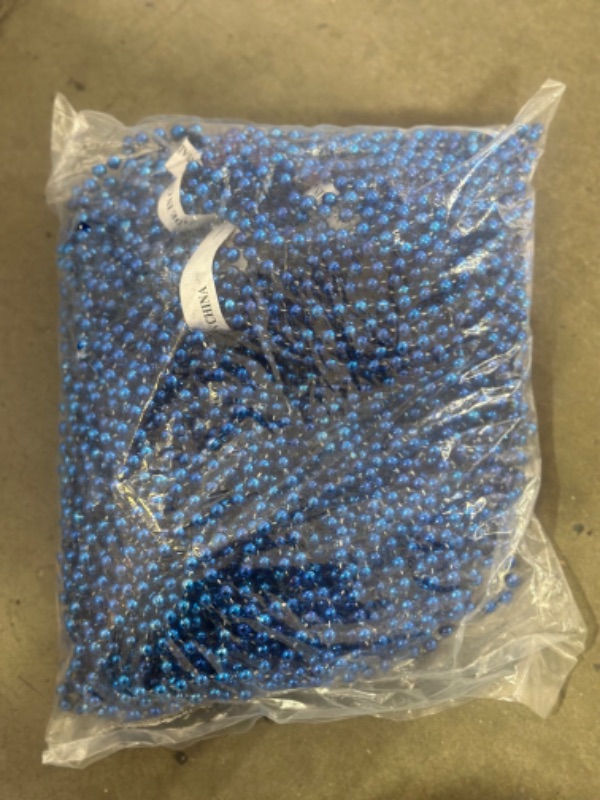 Photo 2 of 33 inch 07mm Round Metallic Blue Mardi Gras Beads - 6 Dozen (72 necklaces)