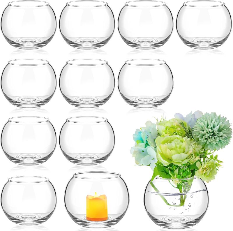 Photo 1 of 12 Pcs Fish Bowl Vase Glass Bubble Bowl Globe Glass Bowl Clear Bubble Vase Round Terrarium Goldfish Bowl Globe Flower Vase Centerpiece for Weddings Events Arrangements Office Home, 3.3x2.8x3.5 inch 