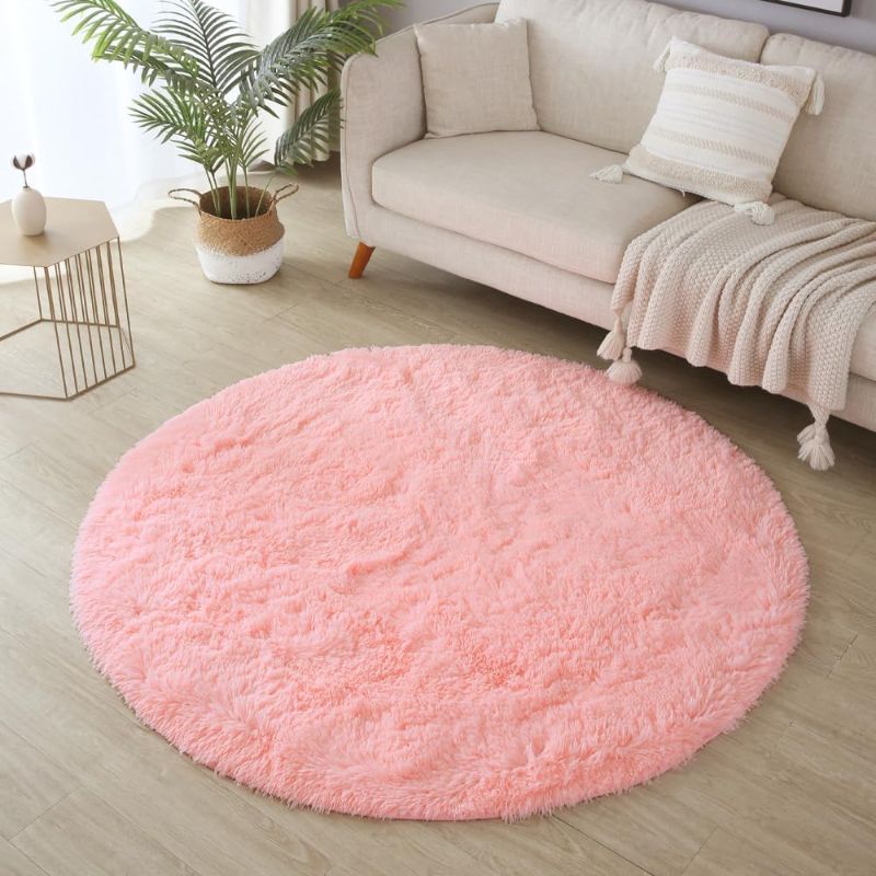 Photo 1 of 5ft Pink Area Rugs for Bedroom, Machine Washable Soft Shaggy Rugs Fluffy Carpets, Non-Slip Indoor Floor Carpet for Living Room - Perfect for Kids Baby Teen Dorm Home Decor Aesthetic