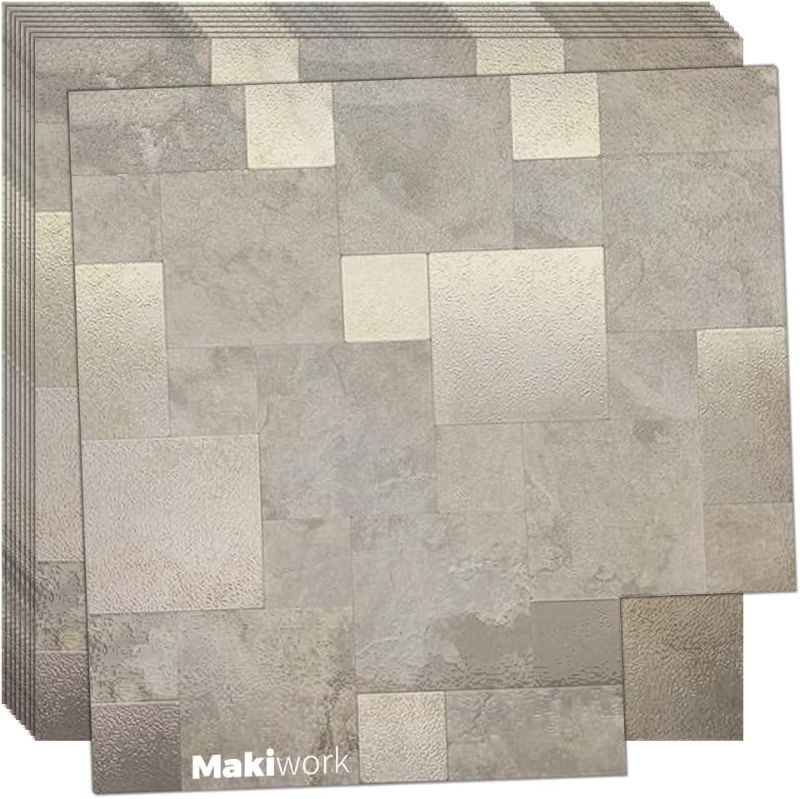 Photo 1 of 10 Packs Transform Your Kitchen and Bathroom with Peel and Stick Marble Tiles - Self Adhesive 11.8" X 11.8" PVC Mixed Metal Backsplash Tiles for Easy Installation and Stylish Design 