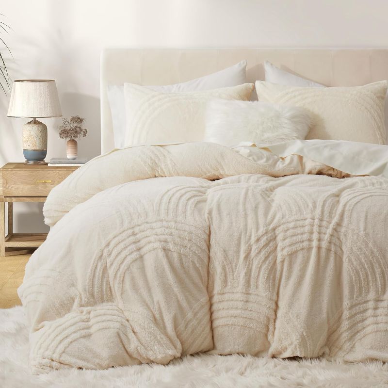 Photo 1 of Oli Anderson Fluffy Duvet Cover Set King Size, 3 Pieces Tufted Plush Shaggy Comforter Cover, Ultra Soft Warm Fuzzy Faux Fur Bedding Sets, Ivory (1 Duvet Cover + 2 Pillowcases)
