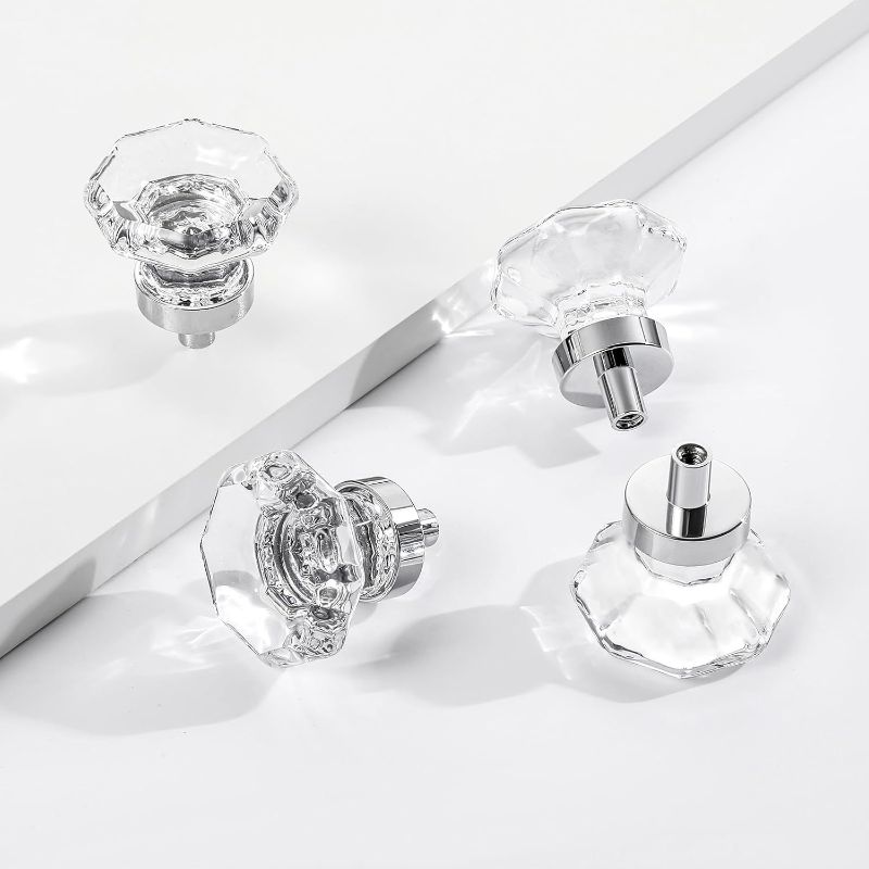 Photo 1 of 8 Pcs Crystal Glass Cabinet Knobs, Octagon Polished Chrome Clear Drawer Pulls and Knobs for Cabinet Kitchen Dresser Bathroom Cupboard

