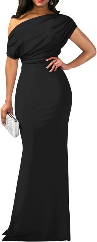 Photo 1 of shengfan Formal Evening Dress for Women Elegant 2024 Sexy Off Shoulder Ruched Wedding Guest Bodycon Party Maxi Dresses Medium 523black
