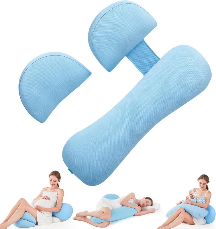 Photo 1 of napz Pregnancy Pillows, Maternity Pillow Support for Backs, HIPS, Legs, Belly, Pregnancy Must Haves, Soft Body Pillow for Pregnant Women and Baby with Detachable and Adjustable Pillow Cover (Blue)
