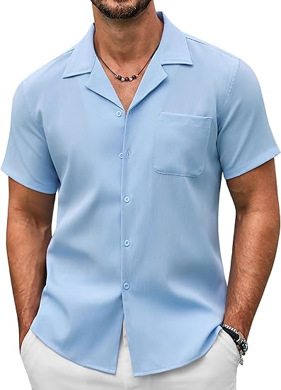 Photo 1 of COOFANDY Men's Casual Button Down Shirts Short Sleeve Summer Beach Shirt Fashion Textured Shirts with Pocket 2xl