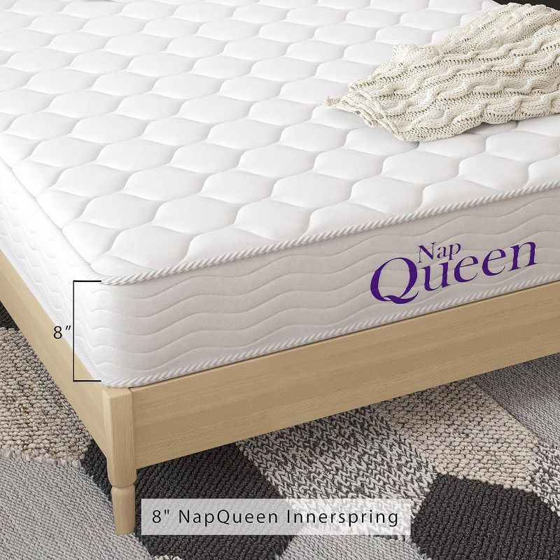 Photo 1 of NapQueen 8 Inch Innerspring Twin Size Medium Firm Memory Foam Mattress, Bed in a Box, White
