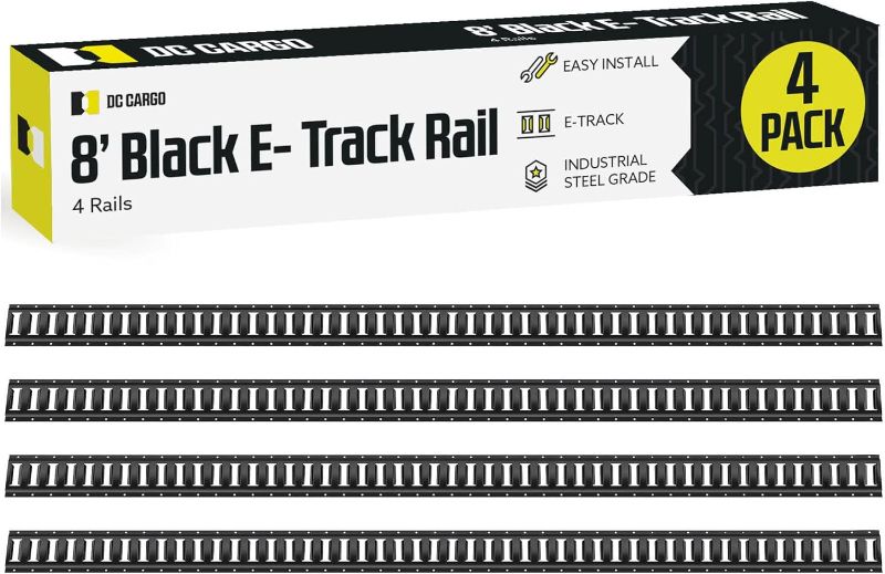 Photo 1 of DC Cargo - E Track Tie Down Rail Kit 8' (4 Pack) for Garages, Vans, Trailers, Motorcycle Tie Downs, ATV Mountings - ETrack Bar Rails – Powder-Coat Black - Secure Cargo & Heavy Loads Up to 2,000 lbs
