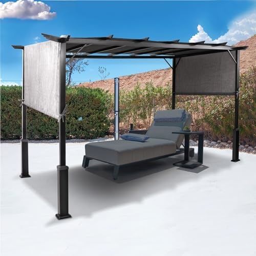 Photo 1 of Backyard Expressions 12 X 9 Metal Flat Top Pergola with Adjustable Grey Sling Top
