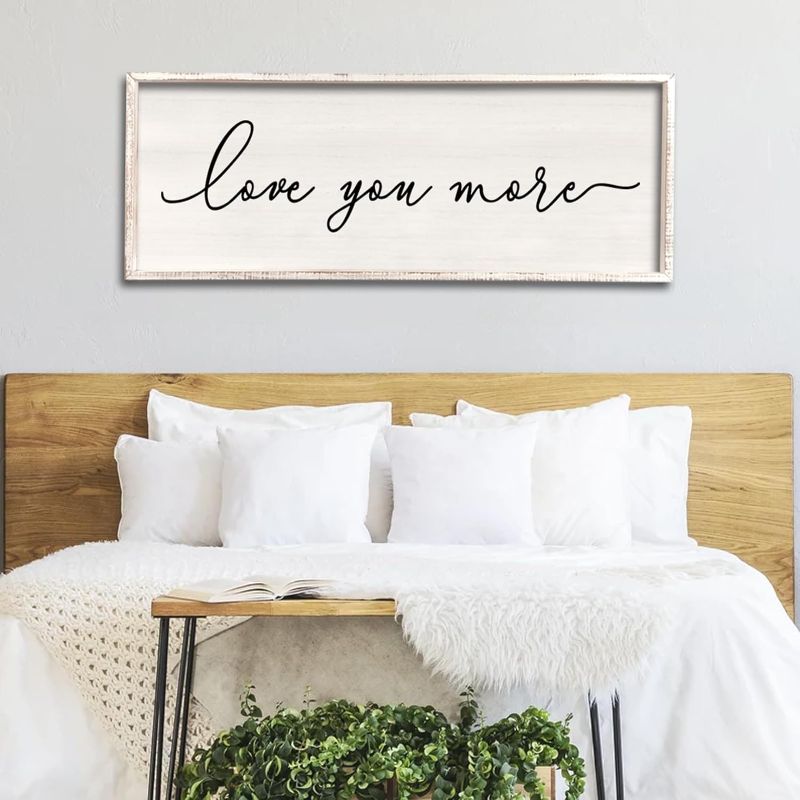 Photo 1 of Love You More Sign Wall Decor 40''×15'' Large Vintage Framed Wood Modern Farmhouse Wall Decor for Master Bedroom Above Over Bed Minimalist Wall Art Hanging (White)
