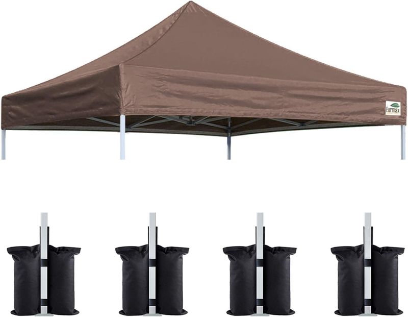 Photo 1 of Eurmax USA New 10x10 Pop Up Canopy Replacement Canopy Tent Top Cover, Instant Canopy Top Cover ONLY, Choose 30 Colors,Bonus 4PC Pack Canopy Weight Bag (Cocoa)
