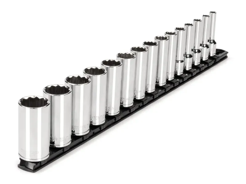 Photo 1 of 3/8 Inch Drive Deep 12-Point Socket Set with Rail, 15-Piece (1/4-1 in.)
