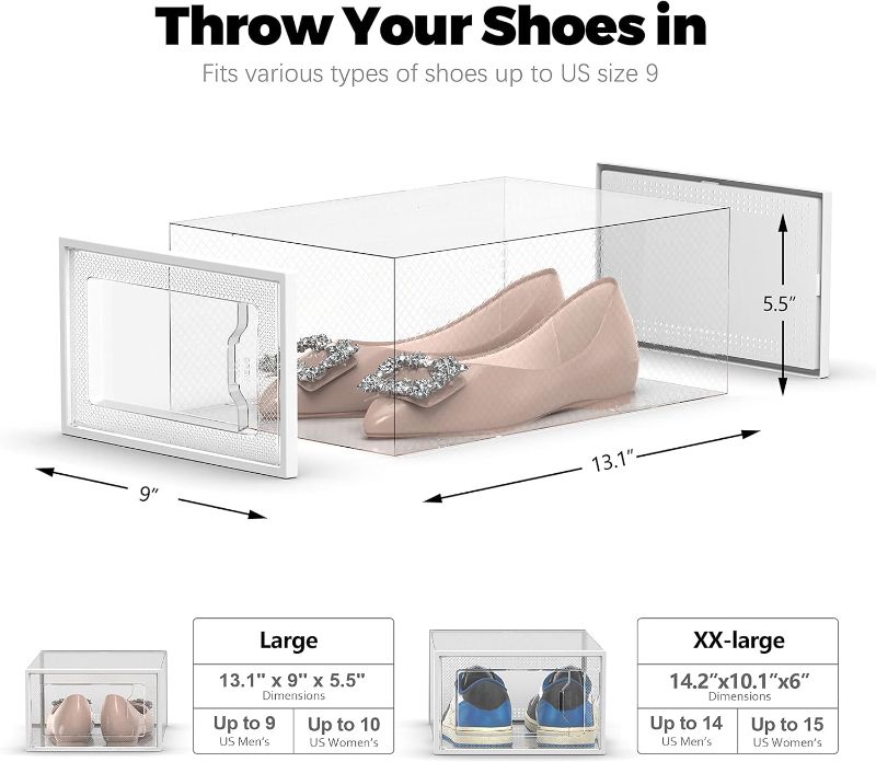 Photo 1 of 12 Pack Shoe Storage Box, Clear Plastic Stackable Shoe Organizer for Closet, Space Saving Foldable Shoe Rack Sneaker Container Bin Holder