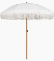 Photo 1 of AMMSUN 7ft Patio Umbrella with Fringe Outdoor Yard Umbrella UPF50+ Wood Color Steel Pole and Steel Ribs Push Button Tilt